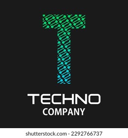 t letter techno template illustration.there are dot with line