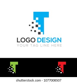 T Letter Technology Effect Logo Design Template Vector