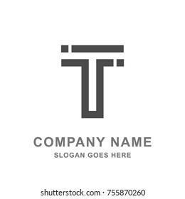 T Letter Technology Geometric Building Architecture Logo Vector Icon 