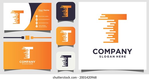 T letter for technology logo design vector with business card template background