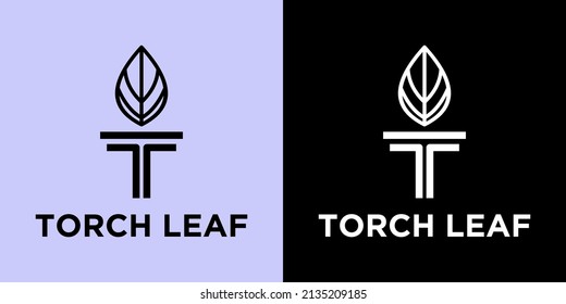 Letra t con vector de diseño de antorcha y hoja