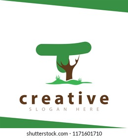 T Letter tree green logo vector template