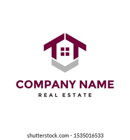 T and T Letter or TT House for Real Estate Logo Design Vector