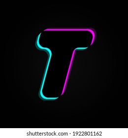 Letra T, fuente de neón brillante vectorial. Para temas nocturnos oscuros, identidad vibrante, diseño tecnológico, logo de la aplicación y más