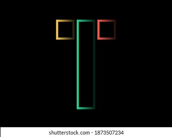 T letter vector design, font logo. Red, green, yellow color on black background. For social media,design elements, creative poster, web template and more