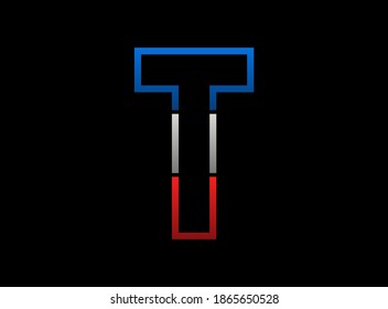 Diseño vectorial de letras T, logotipo de fuente de trazo de contorno. Grises divididos dinámicos, color azul sobre fondo negro. Para medios sociales, elementos de diseño, afiches creativos, plantillas web y más


