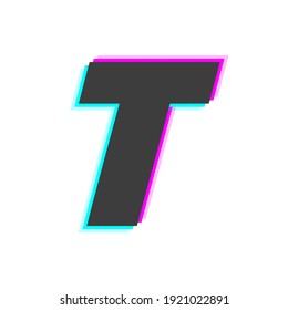 T letter vector glitch,  trendy color font. For mobil app logo, creative poster, design element and more