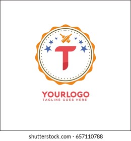 T letter vector vintage label. Template for banner, café,restaurant,  insignia, business brand design.