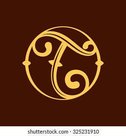 T letter in vintage circle. Vector repair design template elements for your application or corporate identity.