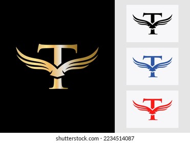 T Letter Wing Logo Design. Logo für den anfänglichen Flying-T-Buchstaben