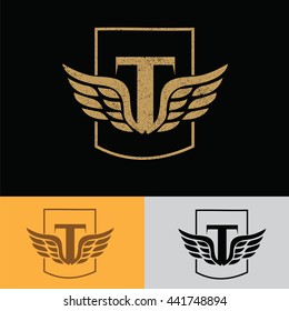 T letter with wing logo design template elegant ,luxury concept.