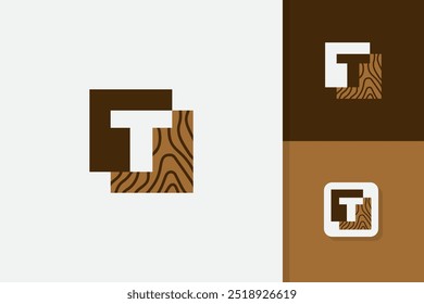 t letter wood logo design vector template