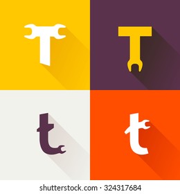 T letter with wrench logo set. Vector repair design template elements for your application or corporate identity.