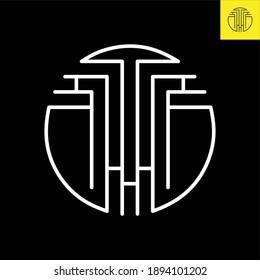 Diseño de logotipo redondo monocromático T Lettermark en estilo Art Deco vintage. Logo vector en Eps 8.