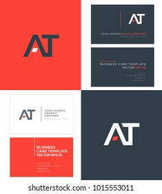 A T, A & T Letters joint logo icon with business card vector template.