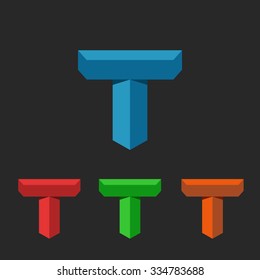 T logo 3D letter, creative mockup isometric icon for app, abstract colorful geometric graphic