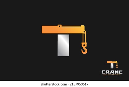 T logo crane for construction company. Heavy equipment template vector illustration for your brand.
