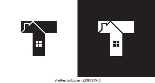 T logo design is intended for construction, building, real estate, home, and property. An awesome trendy and minimal T home logo design template with White and Black colors.