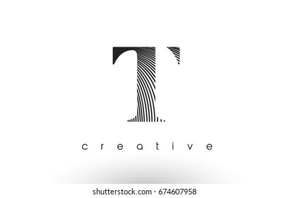 T Logo Design With Multiple Lines. Artistic Elegant Black and White Lines Icon Vector Illustration.