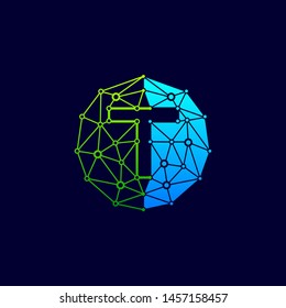 T logo design template,Circle with connected lines for brand of smart contract block symbol. technology digital logo - Vector - Vector