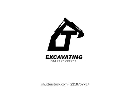 T logo excavator for construction company. Heavy equipment template vector illustration for your brand.