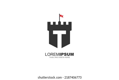 T logo fortress vector for identity company. initial letter security template vector illustration for your brand.