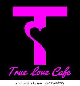 T logo with a heart image for cafes and other companies