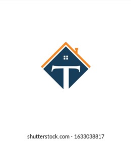 T logo home icon vector 