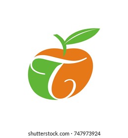 T logo initial letter design template vector inside fruit shape illustration 