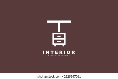 T logo interior for construction company. property template vector illustration for your brand.