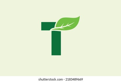 T logo leaf for identity. nature template vector illustration for your brand.