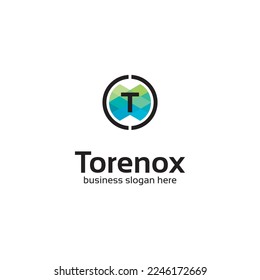 T Logo Letter Circle Corporate Clean Logo Element Symbol. Circle frame divided into two parts and colorful parts inside with letter in the middle. Clean and modern clear logotype.