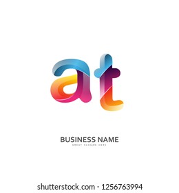 A T AT Logo Letter Design Vector colorful glossy color.