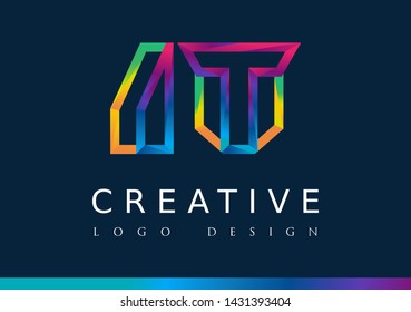 I T Logo. IT Letter Design Vector with Magenta blue and green yellow color.