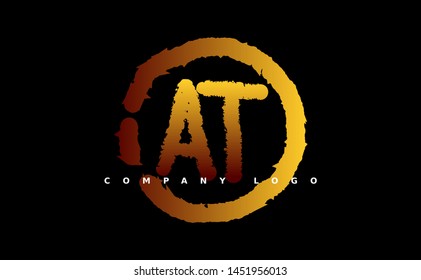 A T Logo. AT Letter Design Vector with gold color. grunge style