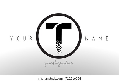 T Logo Letter with Digital Pixel Tech Design Vector and Black Circle Modern Look Vector Illustration.