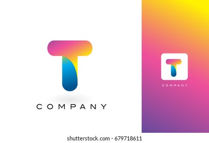 T Logo Letter With Rainbow Vibrant Colors.T Colorful Modern Trendy Purple and Magenta Letters Vector Illustration.