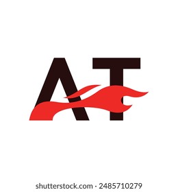 Monograma del logotipo de T AT con la Plantilla de Vector de la combinación de la forma del fuego, símbolo gráfico del alfabeto para la identidad comercial Corporativa