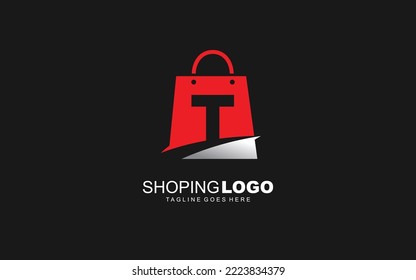 T logo ONLINESHOP for branding company. BAG template vector illustration for your brand.