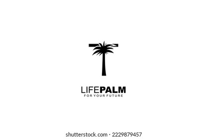 T logo PALM for identity. tree template vector illustration for your brand.