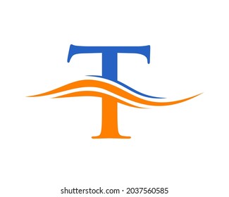 T logo. Premium Letter T Logo Design with water wave concept. T letter logo design with modern trendy