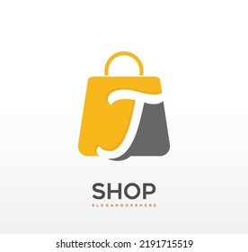 T logo with shop bag design template illustration
