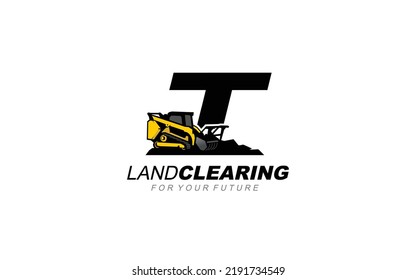 T logo skid steer for construction company. Heavy equipment template vector illustration for your brand.