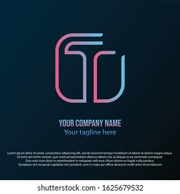 T logo with square shape, blue, pink and purple gradient color collaboration