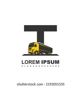 T logo with truck illustration for your brand