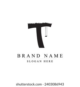 T logo upside grass. Abstract letter T logo design.	
