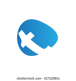 T Logo. Vector Graphic Business Branding Letter Element Illustration. Blue Negative Space Design. White Background