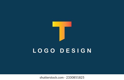 T logo yellow red gradient concept creative simple logo with blue background