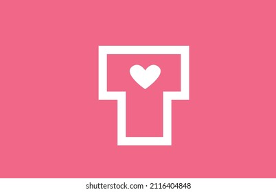 T love heart alphabet letter logo icon with pink color and line. Creative design for a dating site business or company