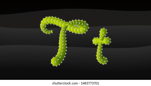 t Lowercase & Capital 3D Cactus Alphabet on black desert blackground, letters vector illustration